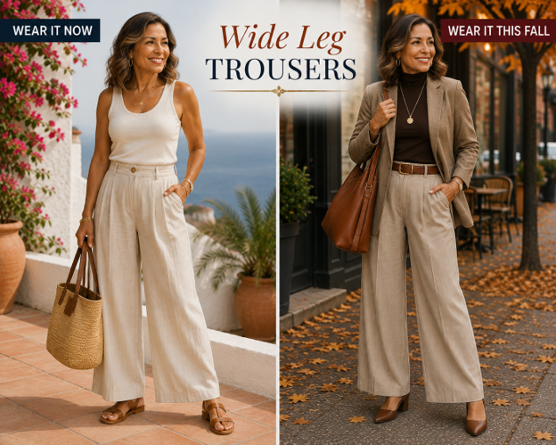 Summer Sales into Fall Fashion. Wide Leg Trouser