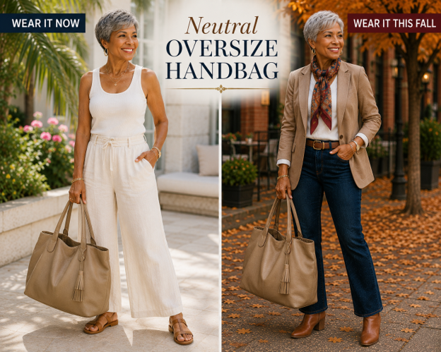 Summer Sales into Fall Fashion. Neutral Oversize Bag