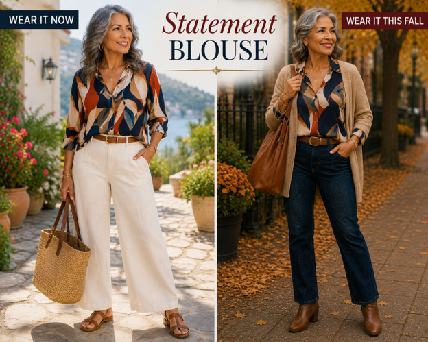 Summer Sales into Fall Fashion. Statement Blouse